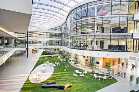 Biophilic office design corporate office with spaces that incorporate the tranquil aspects of nature