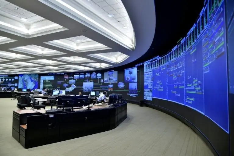 office with 180 degree video wall